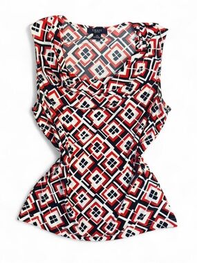 Chaps Sleeveless Cowl Neck Tank - Red, Black & White Geometric Print